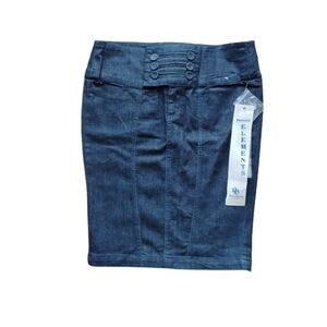 High-Waisted Dark Wash Button-Front Denim Skirt | Size L